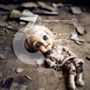 Intra Συλλεκτικό Ξύλινο Παζλ Plywood  4mm - Απόκοσμη εικόνα μιας κούκλας στο πάτωμα σε ένα εγκαταλελειμμένο δωμάτιο Σε Ξύλινο Κουτί - Διαστάσεις Puzzle: 10x10 cm – 25 κομμάτια