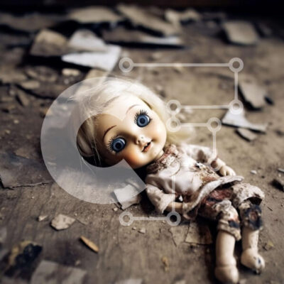 Intra Συλλεκτικό Ξύλινο Παζλ Plywood  4mm - Απόκοσμη εικόνα μιας κούκλας στο πάτωμα σε ένα εγκαταλελειμμένο δωμάτιο Σε Ξύλινο Κουτί - Διαστάσεις Puzzle: 10x10 cm – 25 κομμάτια - Image 1