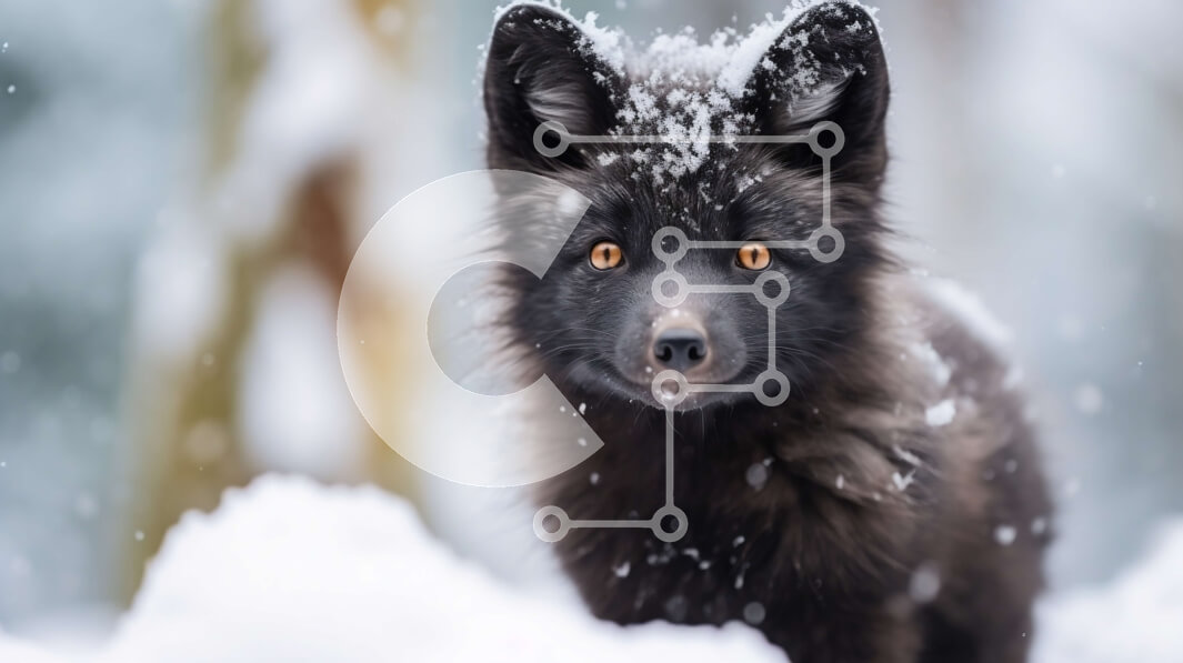 Intra Συλλεκτικό Ξύλινο Παζλ Plywood  4mm - Εκπληκτική εικόνα μιας μαύρης αλεπούς στο χιόνι Σε Ξύλινο Κουτί - Διαστάσεις: 10x10 cm – 25 κομμάτια