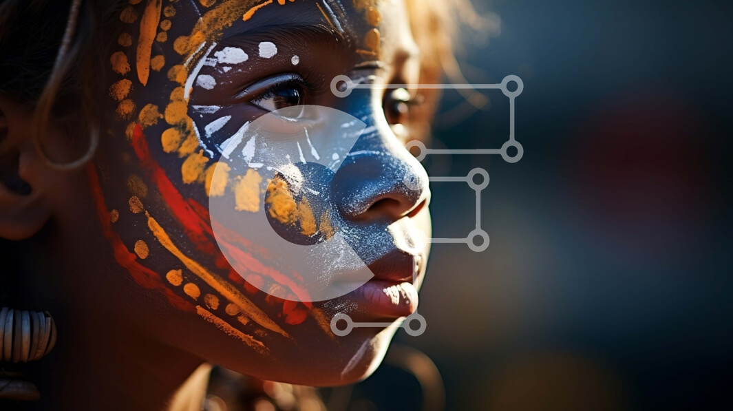 Intra Συλλεκτικό Ξύλινο Παζλ Plywood  4mm - Όμορφη εικόνα ενός νεαρού κοριτσιού με ένα ζωγραφισμένο πρόσωπο με παραδοσιακή ενδυμασία Σε Ξύλινο Κουτί - Διαστάσεις Puzzle: 10x10 cm – 25 κομμάτια