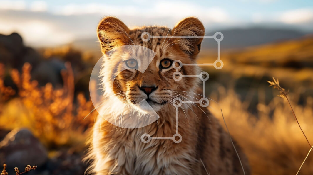 Intra Συλλεκτικό Ξύλινο Παζλ Plywood  4mm - Νεαρό λιοντάρι σε ψηλό γρασίδι και βράχια Σε Ξύλινο Κουτί - Διαστάσεις: 10x10 cm – 25 κομμάτια