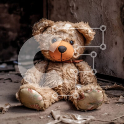 Intra Συλλεκτικό Ξύλινο Παζλ Plywood  4mm - Μοναχικό λούτρινο αρκουδάκι σε κατεστραμμένο δωμάτιο Σε Ξύλινο Κουτί - Διαστάσεις Puzzle: 10x10 cm – 25 κομμάτια - Image 1