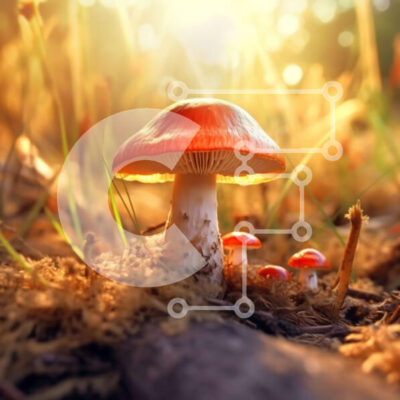 Intra Συλλεκτικό Ξύλινο Παζλ Plywood  4mm - Όμορφη εικόνα μιας ομάδας μανιταριών σε ένα δάσος στο ηλιοβασίλεμα Σε Ξύλινο Κουτί - Διαστάσεις: 10x10 cm – 25 κομμάτια - Image 1