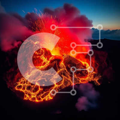 Intra Συλλεκτικό Ξύλινο Παζλ Plywood  4mm - Εκπληκτική εικόνα της ηφαιστειακής έκρηξης με την κόκκινη λάβα να ρέει το σούρουπο Σε Ξύλινο Κουτί - Διαστάσεις: 10x10 cm – 25 κομμάτια - Image 1