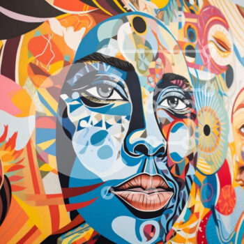 Intra Συλλεκτικό Ξύλινο Παζλ Plywood  4mm - Ζωντανή τοιχογραφία ενός γαλήνιου γυναικείου προσώπου σε μπλε και μοβ τόνους Σε Ξύλινο Κουτί - Διαστάσεις Puzzle: 10x10 cm – 25 κομμάτια - Image 1