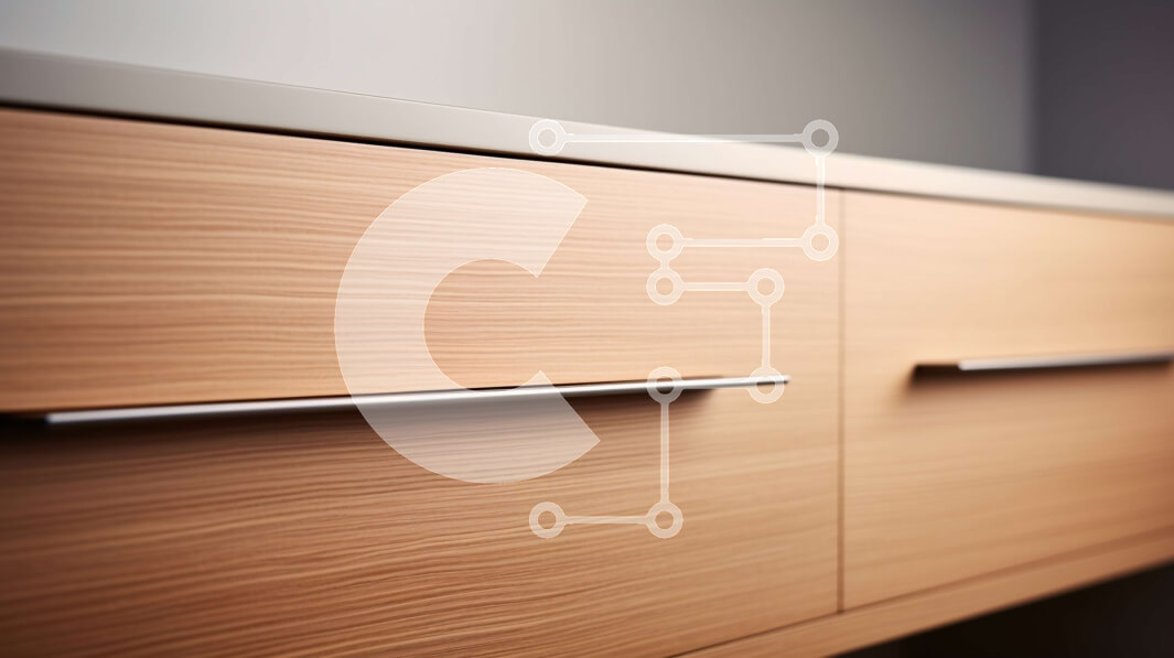 Intra Συλλεκτικό Ξύλινο Παζλ Plywood  4mm - Κοντινό πλάνο μοντέρνου ξύλινου ντουλαπιού με συρτάρια και πόρτα Σε Ξύλινο Κουτί - Διαστάσεις Puzzle: 10x10 cm – 25 κομμάτια