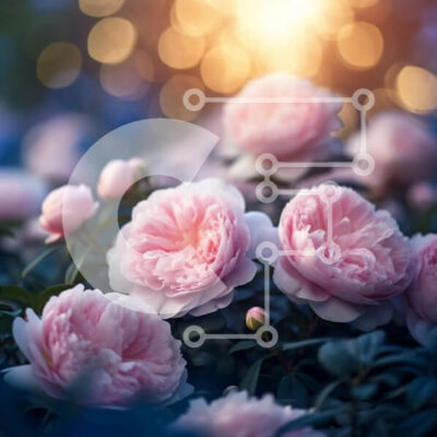 Intra Συλλεκτικό Ξύλινο Παζλ Plywood  4mm - Εκπληκτική εικόνα με ροζ παιώνιες σε έναν κήπο στο ηλιοβασίλεμα Σε Ξύλινο Κουτί - Διαστάσεις: 10x10 cm – 25 κομμάτια - Image 1