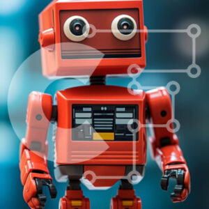 Intra Συλλεκτικό Ξύλινο Παζλ Plywood  4mm - Αξιολάτρευτη εικόνα ενός μικρού κόκκινου ρομπότ σε μια ξύλινη επιφάνεια Σε Ξύλινο Κουτί - Διαστάσεις Puzzle: 10x10 cm – 25 κομμάτια