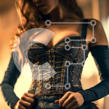 Intra Συλλεκτικό Ξύλινο Παζλ Plywood  4mm - Σαγηνευτική γυναίκα με μαύρο κορσέ και γάντια Σε Ξύλινο Κουτί - Διαστάσεις Puzzle: 10x10 cm – 25 κομμάτια - Image 1