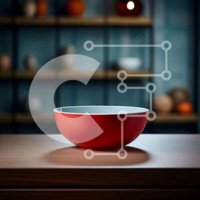 Intra Συλλεκτικό Ξύλινο Παζλ Plywood 4mm - Κόκκινο μπολ σε ξύλινο τραπέζι με φόντο ράφι Σε Ξύλινο Κουτί - Διαστάσεις Puzzle: 10x10 cm – 25 κομμάτια - Image 1