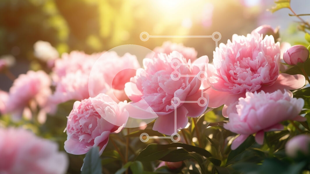 Intra Συλλεκτικό Ξύλινο Παζλ Plywood  4mm - Ροζ παιώνιες σε άνθιση με τον ήλιο να λάμπει έντονα Σε Ξύλινο Κουτί - Διαστάσεις: 10x10 cm – 25 κομμάτια