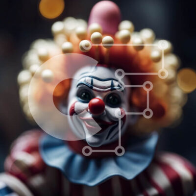 Intra Συλλεκτικό Ξύλινο Παζλ Plywood  4mm - Αστείος κλόουν με ριγέ περούκα και μπαλόνια Σε Ξύλινο Κουτί - Διαστάσεις Puzzle: 10x10 cm – 25 κομμάτια - Image 1