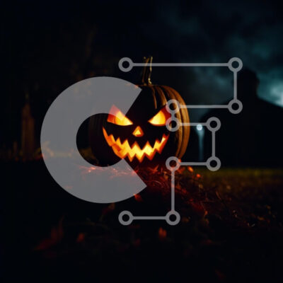 Intra Συλλεκτικό Ξύλινο Παζλ Plywood  4mm - Απόκοσμη εικόνα αποκριών: Κολοκύθα Jack-o-lantern σε ένα νεκροταφείο τη νύχτα Σε Ξύλινο Κουτί - Διαστάσεις Puzzle: 10x10 cm – 25 κομμάτια - Image 1