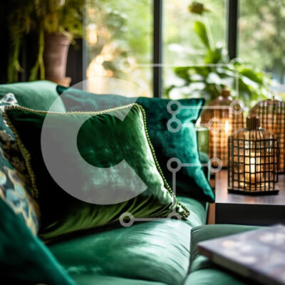 Intra Συλλεκτικό Ξύλινο Παζλ Plywood 4mm - Όμορφο πράσινο σαλόνι με μεγάλα παράθυρα και μπεζ χαλί Σε Ξύλινο Κουτί - Διαστάσεις Puzzle: 10x10 cm – 25 κομμάτια - Image 1