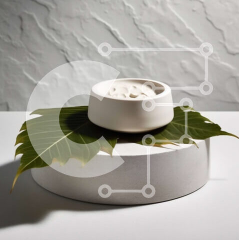 Intra Συλλεκτικό Ξύλινο Παζλ Plywood  4mm - Λευκό κεραμικό μπολ με φύλλο στην κορυφή σε ανοιχτό γκρι επιφάνεια Σε Ξύλινο Κουτί - Διαστάσεις: 10x10 cm – 25 κομμάτια - Image 1