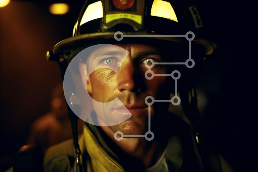 Intra Συλλεκτικό Ξύλινο Παζλ Plywood  4mm - Έντονος Πυροσβέστης με Σοβαρή Έκφραση σε Αδύναμο Δωμάτιο Σε Ξύλινο Κουτί - Διαστάσεις Puzzle: 10x10 cm – 25 κομμάτια