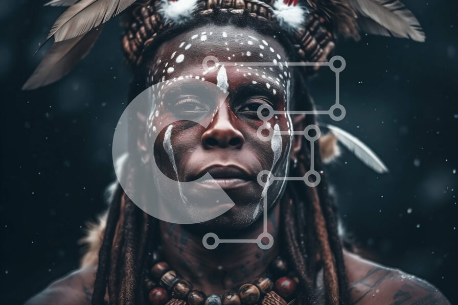 Intra Συλλεκτικό Ξύλινο Παζλ Plywood  4mm - Πορτρέτο ενός άνδρα με παραδοσιακή αφρικανική ενδυμασία με βαφή προσώπου και κόμμωση Σε Ξύλινο Κουτί - Διαστάσεις Puzzle: 10x10 cm – 25 κομμάτια