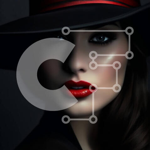 Intra Συλλεκτικό Ξύλινο Παζλ Plywood  4mm - Κομψή γυναίκα με μαύρο καπέλο και έντονο κόκκινο κραγιόν Σε Ξύλινο Κουτί - Διαστάσεις Puzzle: 10x10 cm – 25 κομμάτια - Image 1