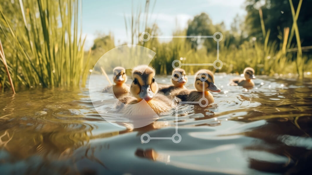 Intra Συλλεκτικό Ξύλινο Παζλ Plywood  4mm - Ομάδα παπιών που κολυμπούν σε μια λίμνη με ψηλά καλάμια Σε Ξύλινο Κουτί - Διαστάσεις: 10x10 cm – 25 κομμάτια