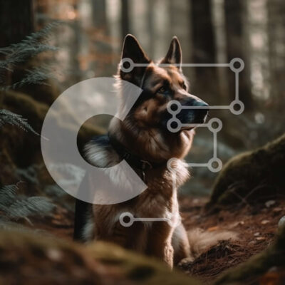 Intra Συλλεκτικό Ξύλινο Παζλ Plywood  4mm - Σοβαρός γερμανικός ποιμενικός σκύλος που κάθεται στο δάσος Σε Ξύλινο Κουτί - Διαστάσεις: 10x10 cm – 25 κομμάτια - Image 1