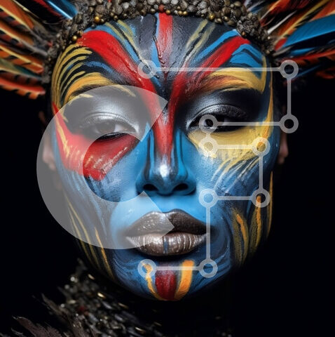 Intra Συλλεκτικό Ξύλινο Παζλ Plywood  4mm - Σοβαρή γυναίκα με πολύχρωμη ζωγραφική προσώπου και κόμμωση Σε Ξύλινο Κουτί - Διαστάσεις Puzzle: 10x10 cm – 25 κομμάτια - Image 1