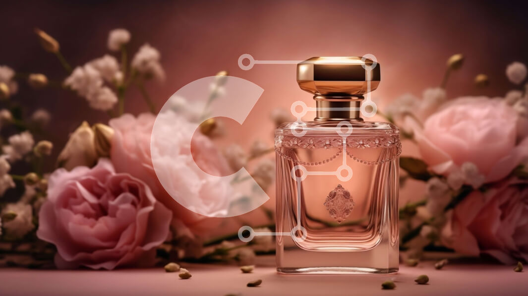 Intra Συλλεκτικό Ξύλινο Παζλ Plywood  4mm - Εκλεπτυσμένη εικόνα του ροζ μπουκαλιού αρώματος με τριαντάφυλλα Σε Ξύλινο Κουτί - Διαστάσεις Puzzle: 10x10 cm – 25 κομμάτια