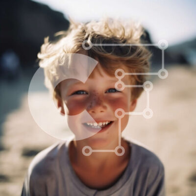 Intra Συλλεκτικό Ξύλινο Παζλ Plywood  4mm - Χαρούμενο νεαρό αγόρι στην παραλία με ακατάστατα μαλλιά και γκρι μπλουζάκι Σε Ξύλινο Κουτί - Διαστάσεις Puzzle: 10x10 cm – 25 κομμάτια - Image 1