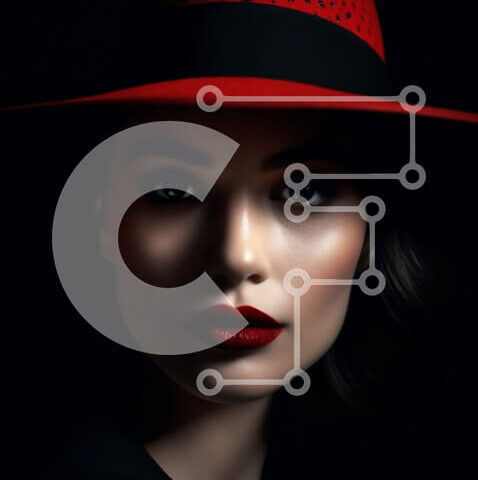 Intra Συλλεκτικό Ξύλινο Παζλ Plywood 4mm - Εκπληκτικό πορτρέτο μιας γυναίκας με κόκκινο καπέλο και κραγιόν σε σκούρο φόντο Σε Ξύλινο Κουτί - Διαστάσεις Puzzle: 10x10 cm – 25 κομμάτια - Image 1