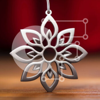 Intra Συλλεκτικό Ξύλινο Παζλ Plywood  4mm - Ασημένιο στολίδι νιφάδα χιονιού στο τραπέζι με κόκκινες κουρτίνες Σε Ξύλινο Κουτί - Διαστάσεις Puzzle: 10x10 cm – 25 κομμάτια - Image 1