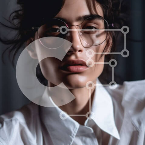 Intra Συλλεκτικό Ξύλινο Παζλ Plywood 4mm - Κομψή γυναίκα που φορά γυαλιά και λευκό πουκάμισο Σε Ξύλινο Κουτί - Διαστάσεις Puzzle: 10x10 cm – 25 κομμάτια - Image 1