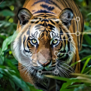 Intra Συλλεκτικό Ξύλινο Παζλ Plywood  4mm - Άγριος Τίγρης που περπατά μέσα στη ζούγκλα Σε Ξύλινο Κουτί - Διαστάσεις: 10x10 cm – 25 κομμάτια