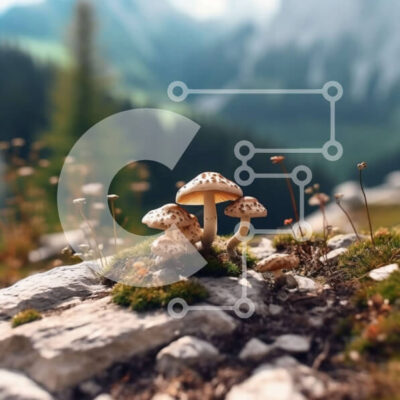 Intra Συλλεκτικό Ξύλινο Παζλ Plywood  4mm - Γραφικό στιγμιότυπο με μανιτάρια σε φυσικό περιβάλλον Σε Ξύλινο Κουτί - Διαστάσεις: 10x10 cm – 25 κομμάτια - Image 1