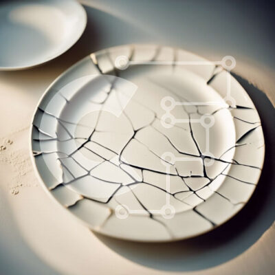 Intra Συλλεκτικό Ξύλινο Παζλ Plywood  4mm - Ραγισμένο λευκό πιάτο με κουτάλια στο τραπέζι Σε Ξύλινο Κουτί - Διαστάσεις: 10x10 cm – 25 κομμάτια - Image 1