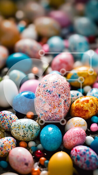 Intra Συλλεκτικό Ξύλινο Παζλ Plywood  4mm - Κοντινό πλάνο ζωντανών πασχαλινών αυγών σε σκοτεινό φόντο Σε Ξύλινο Κουτί - Διαστάσεις: 10x10 cm – 25 κομμάτια