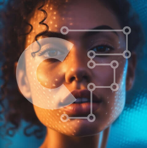 Intra Συλλεκτικό Ξύλινο Παζλ Plywood  4mm - Η λαμπερή νεαρή γυναίκα ποζάρει μπροστά από το νέον φόντο Σε Ξύλινο Κουτί - Διαστάσεις Puzzle: 10x10 cm – 25 κομμάτια - Image 1