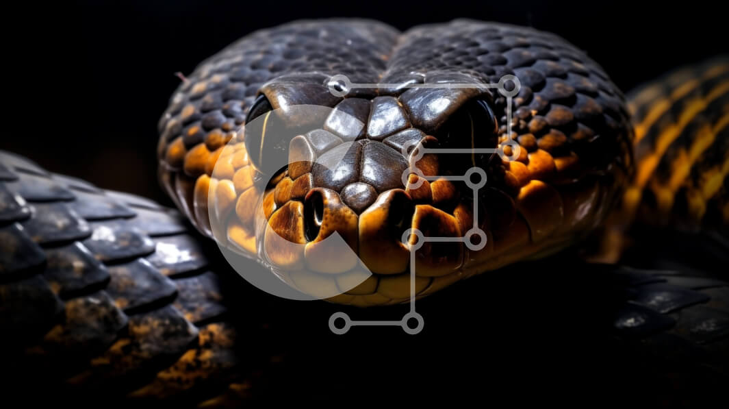 Intra Συλλεκτικό Ξύλινο Παζλ Plywood  4mm - Κοντινό πλάνο ενός μαύρου και κίτρινου φιδιού Σε Ξύλινο Κουτί - Διαστάσεις: 10x10 cm – 25 κομμάτια