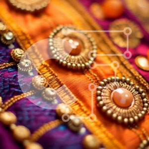 Intra Συλλεκτικό Ξύλινο Παζλ Plywood  4mm - Πλούσιο κεντημένο ύφασμα Paisley με χάντρες και πούλιες Σε Ξύλινο Κουτί - Διαστάσεις Puzzle: 10x10 cm – 25 κομμάτια