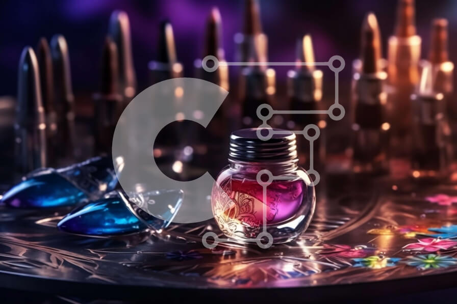 Intra Συλλεκτικό Ξύλινο Παζλ Plywood  4mm - Κομψό μπουκάλι βερνικιού νυχιών σε μεταλλικό δίσκο με βούρτσες Σε Ξύλινο Κουτί - Διαστάσεις Puzzle: 10x10 cm – 25 κομμάτια