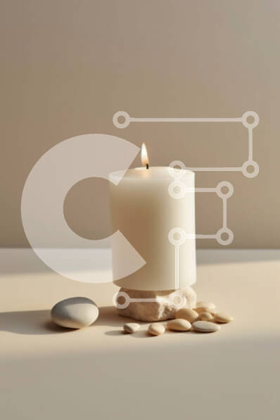 Intra Συλλεκτικό Ξύλινο Παζλ Plywood  4mm - Λευκό κερί σε λευκή επιφάνεια με βότσαλα Σε Ξύλινο Κουτί - Διαστάσεις Puzzle: 10x10 cm – 25 κομμάτια