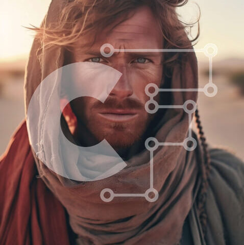 Intra Συλλεκτικό Ξύλινο Παζλ Plywood  4mm - Εκπληκτική εικόνα ενός άνδρα με κόκκινη ρόμπα που στέκεται στην έρημο στο ηλιοβασίλεμα Σε Ξύλινο Κουτί - Διαστάσεις Puzzle: 10x10 cm – 25 κομμάτια - Image 1