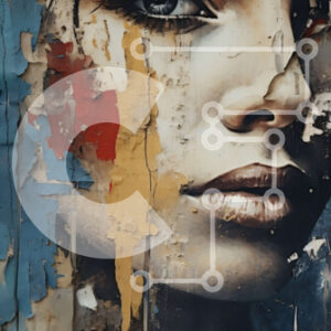 Intra Συλλεκτικό Ξύλινο Παζλ Plywood  4mm - Γυναίκα με βαμμένο πρόσωπο σε κόκκινο φόρεμα στον τοίχο που ξεφλουδίζει Σε Ξύλινο Κουτί - Διαστάσεις Puzzle: 10x10 cm – 25 κομμάτια