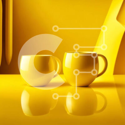 Intra Συλλεκτικό Ξύλινο Παζλ Plywood  4mm - Κομψές και ζωντανές κίτρινες κούπες σε κίτρινο φόντο Σε Ξύλινο Κουτί - Διαστάσεις: 10x10 cm – 25 κομμάτια - Image 1