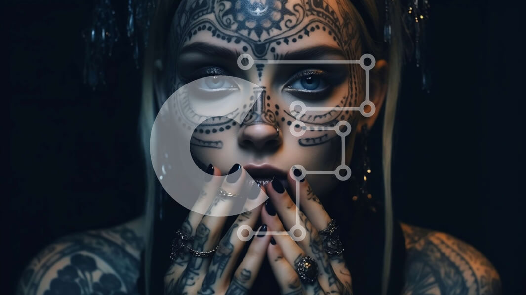 Intra Συλλεκτικό Ξύλινο Παζλ Plywood  4mm - Πορτρέτο μιας γυναίκας με περίπλοκα τατουάζ στο πρόσωπο και τα χέρια Σε Ξύλινο Κουτί - Διαστάσεις Puzzle: 10x10 cm – 25 κομμάτια