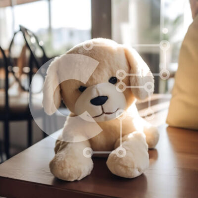 Intra Συλλεκτικό Ξύλινο Παζλ Plywood  4mm - Χαρούμενος και παιχνιδιάρης γεμιστός σκύλος σε ξύλινο τραπέζι Σε Ξύλινο Κουτί - Διαστάσεις Puzzle: 10x10 cm – 25 κομμάτια - Image 1