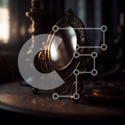 Intra Συλλεκτικό Ξύλινο Παζλ Plywood  4mm - Αντίκα καθρέφτης με χρυσό πλαίσιο σε ξύλινο τραπέζι σε δωμάτιο με χαμηλό φωτισμό Σε Ξύλινο Κουτί - Διαστάσεις Puzzle: 10x10 cm – 25 κομμάτια - Image 1