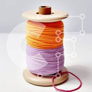 Intra Συλλεκτικό Ξύλινο Παζλ Plywood  4mm - Ζωντανό καρούλι νήματος σε πορτοκαλί και μωβ σε λευκό τραπέζι Σε Ξύλινο Κουτί - Διαστάσεις Puzzle: 10x10 cm – 25 κομμάτια - Image 1