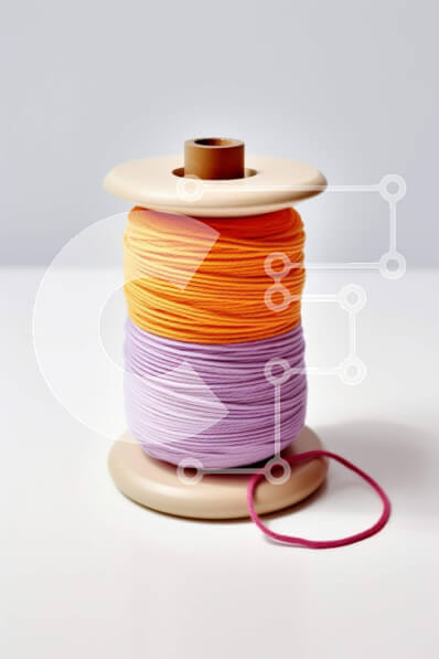 Intra Συλλεκτικό Ξύλινο Παζλ Plywood  4mm - Ζωντανό καρούλι νήματος σε πορτοκαλί και μωβ σε λευκό τραπέζι Σε Ξύλινο Κουτί - Διαστάσεις Puzzle: 10x10 cm – 25 κομμάτια