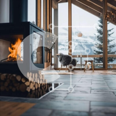 Intra Συλλεκτικό Ξύλινο Παζλ Plywood  4mm - Ζεστό και φιλόξενο σαλόνι με θέα στο βουνό Σε Ξύλινο Κουτί - Διαστάσεις Puzzle: 10x10 cm – 25 κομμάτια - Image 1