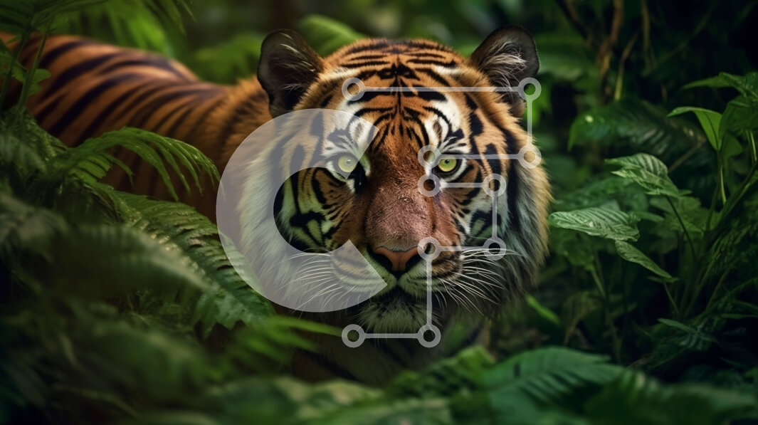 Intra Συλλεκτικό Ξύλινο Παζλ Plywood  4mm - Όμορφη και δυνατή εικόνα μιας τίγρης στη ζούγκλα Σε Ξύλινο Κουτί - Διαστάσεις: 10x10 cm – 25 κομμάτια