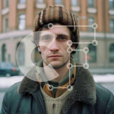 Intra Συλλεκτικό Ξύλινο Παζλ Plywood  4mm - Άνθρωπος με χειμερινά ρούχα που στέκεται μπροστά από κτίρια με χιόνι στο έδαφος Σε Ξύλινο Κουτί - Διαστάσεις Puzzle: 10x10 cm – 25 κομμάτια - Image 1